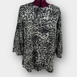 Iyla Women's Animal Print Tunic Top XXL Black Crew Neck Long Sleeve